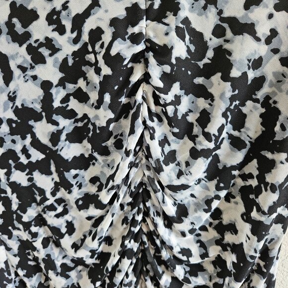 Calvin Klein Woman Size M Blouse V neck Mesh Fabric Lined Ruched Front Art - Picture 3 of 6